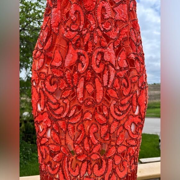 ASOS Orange Sequin Fringe Midi Slip Dress New Size 8 - Picture 8 of 16